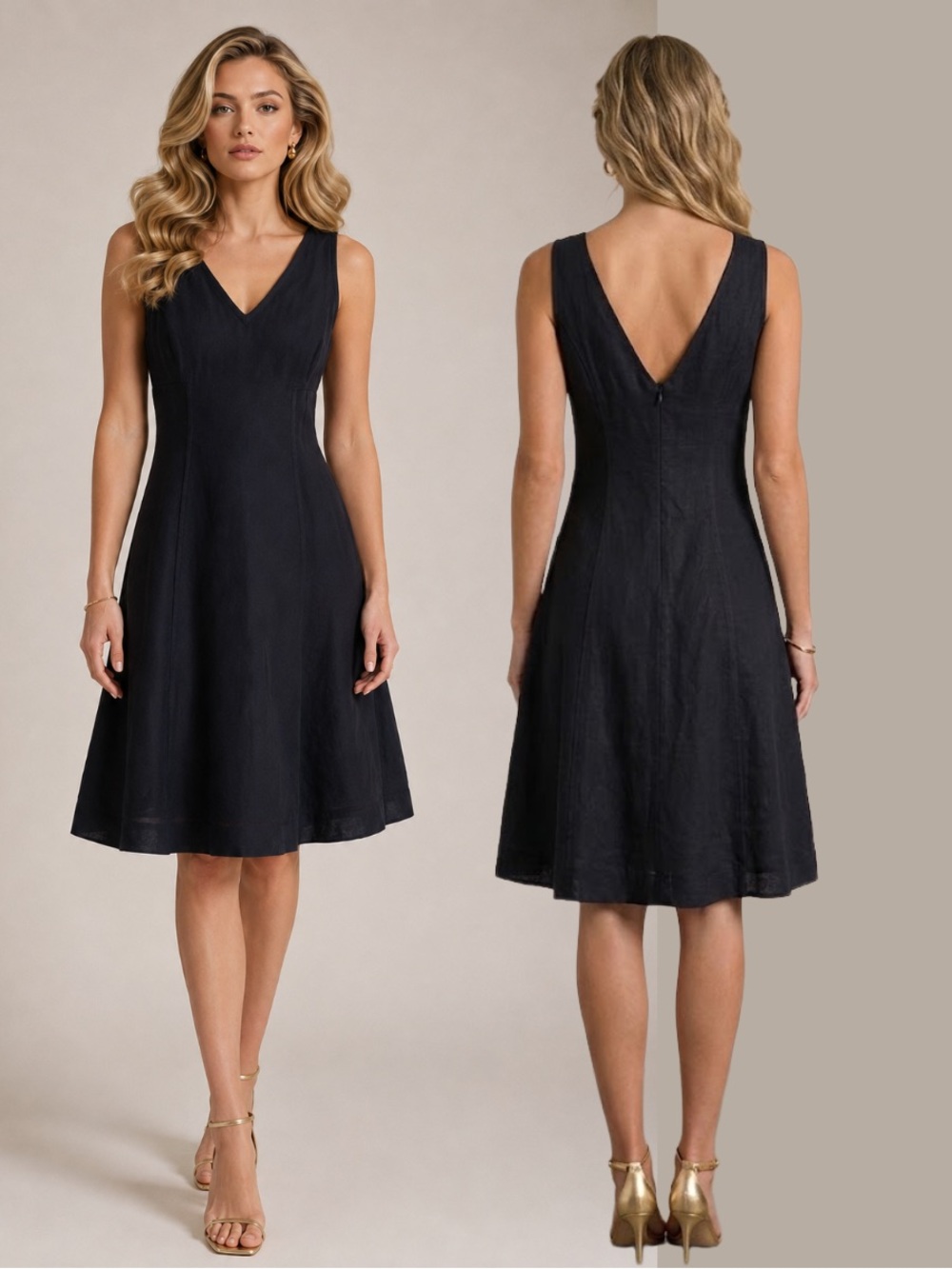 Theory Silk Linen Black Aline Dress Quiet Luxury LBD Timeless Minimalist Size 6